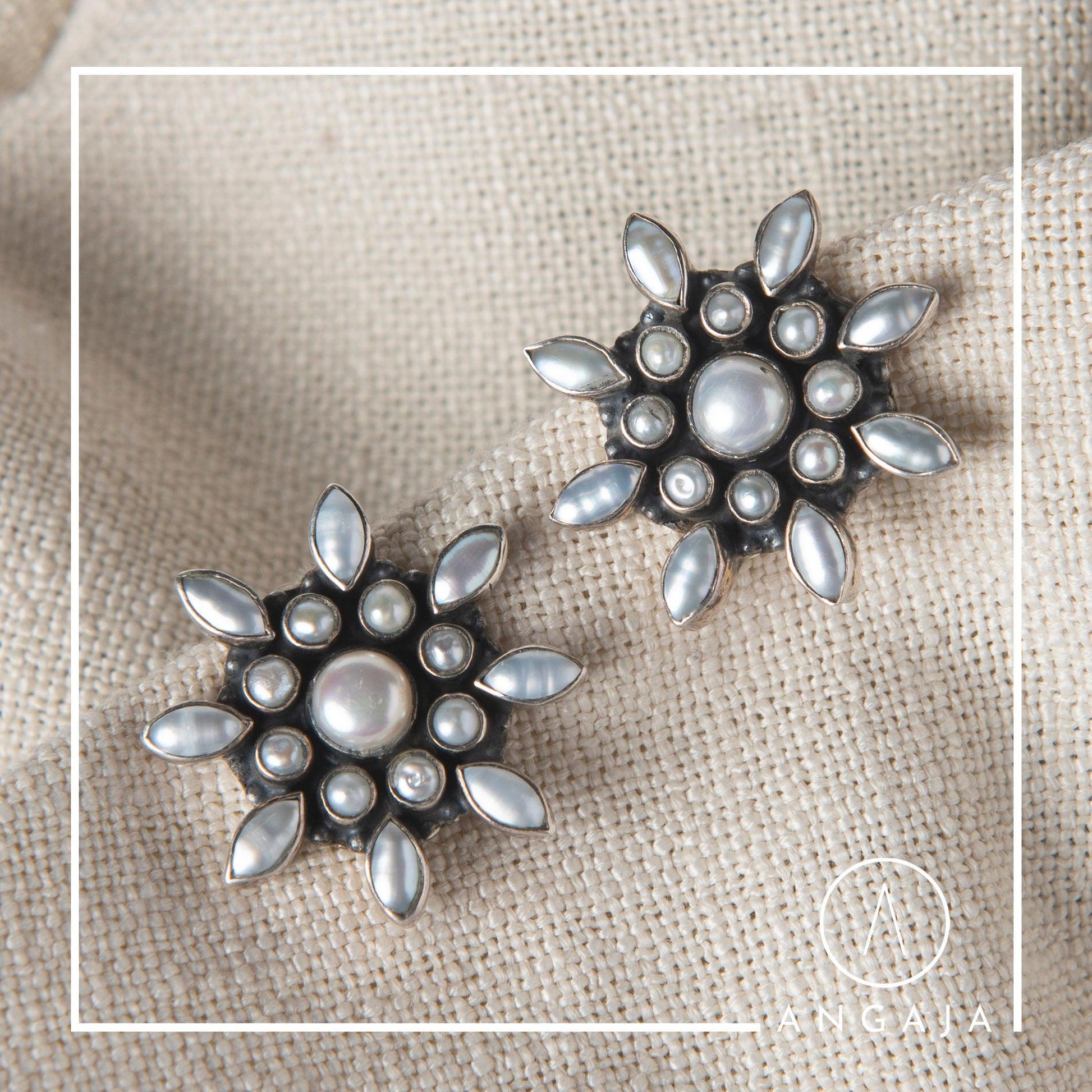 Cut Stone Silver Earring - Angaja Silver