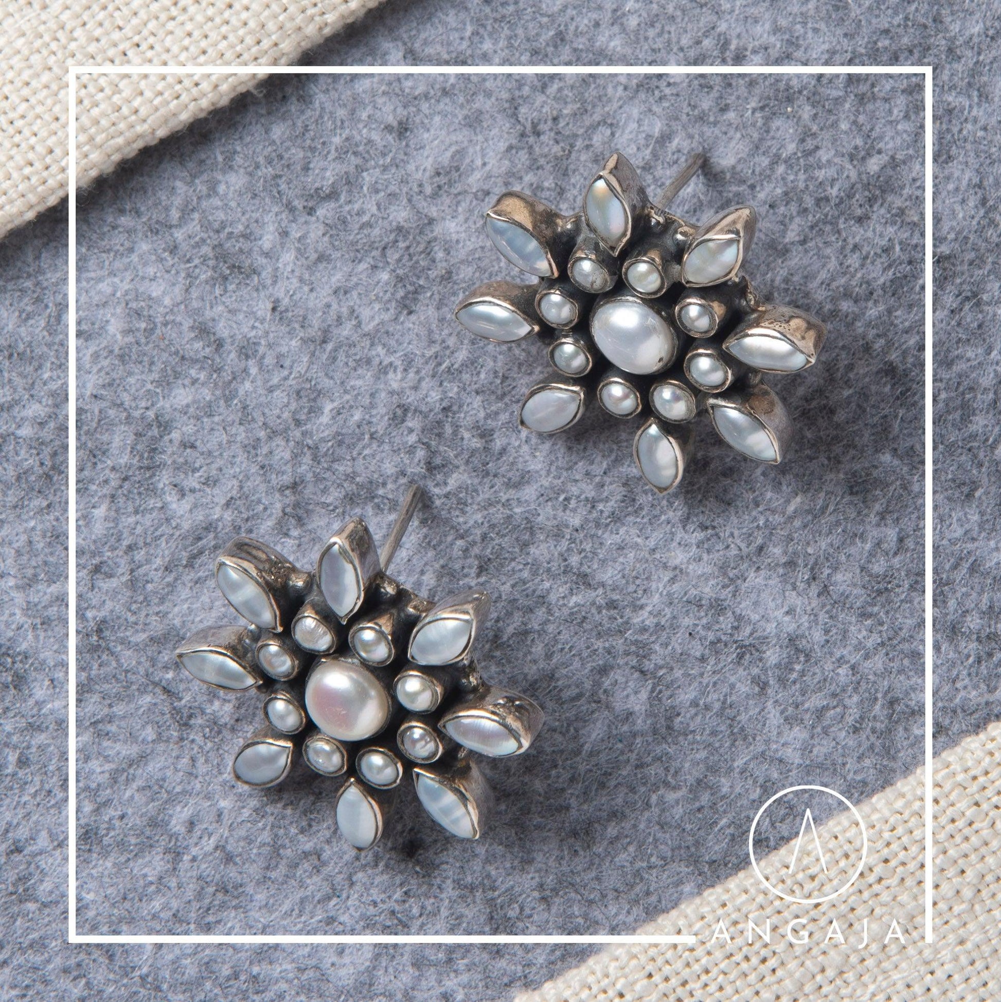 Cut Stone Silver Earring - Angaja Silver