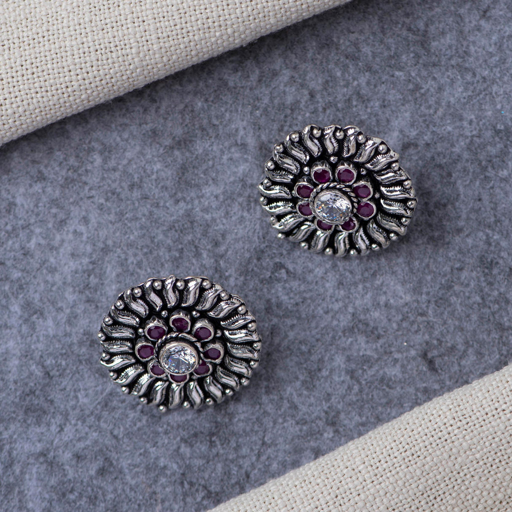 Cut Stone Silver Studs - Angaja Silver