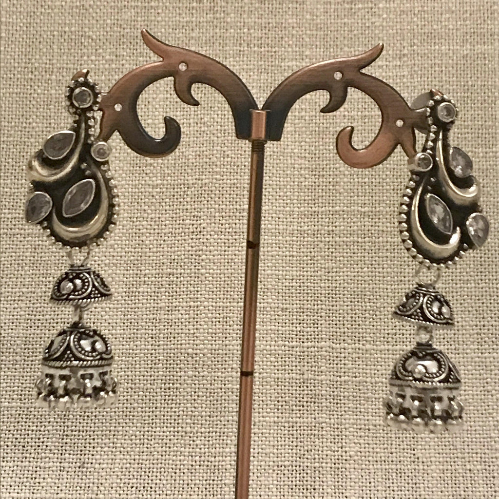 Cut stone silver jhumka - Angaja Silver