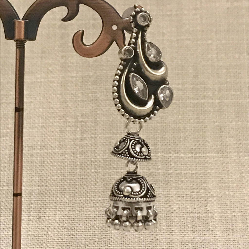 Cut stone silver jhumka - Angaja Silver