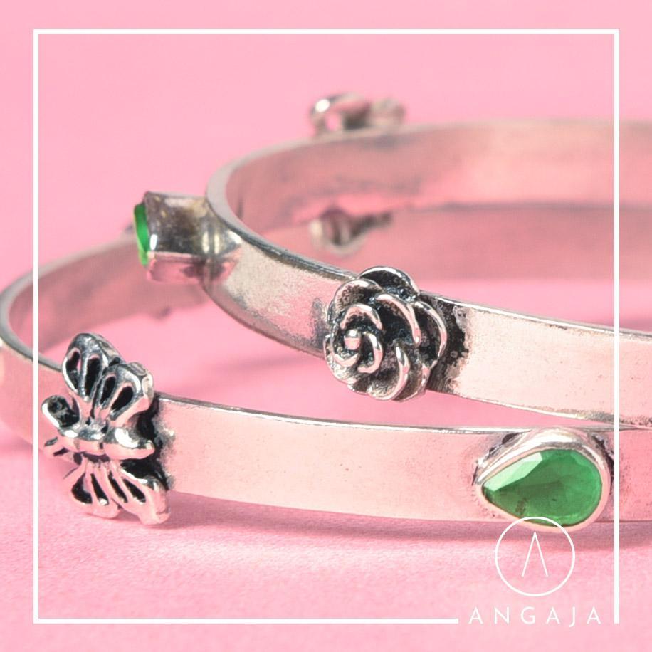 Cuto Stone Silver Bangles - Angaja Silver