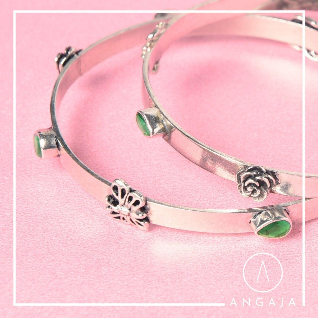 Cuto Stone Silver Bangles - Angaja Silver