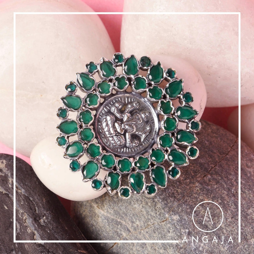 Cutstone Ganesha Silver Ring - Angaja Silver