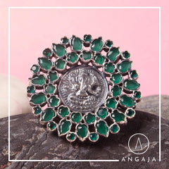 Cutstone Ganesha Silver Ring