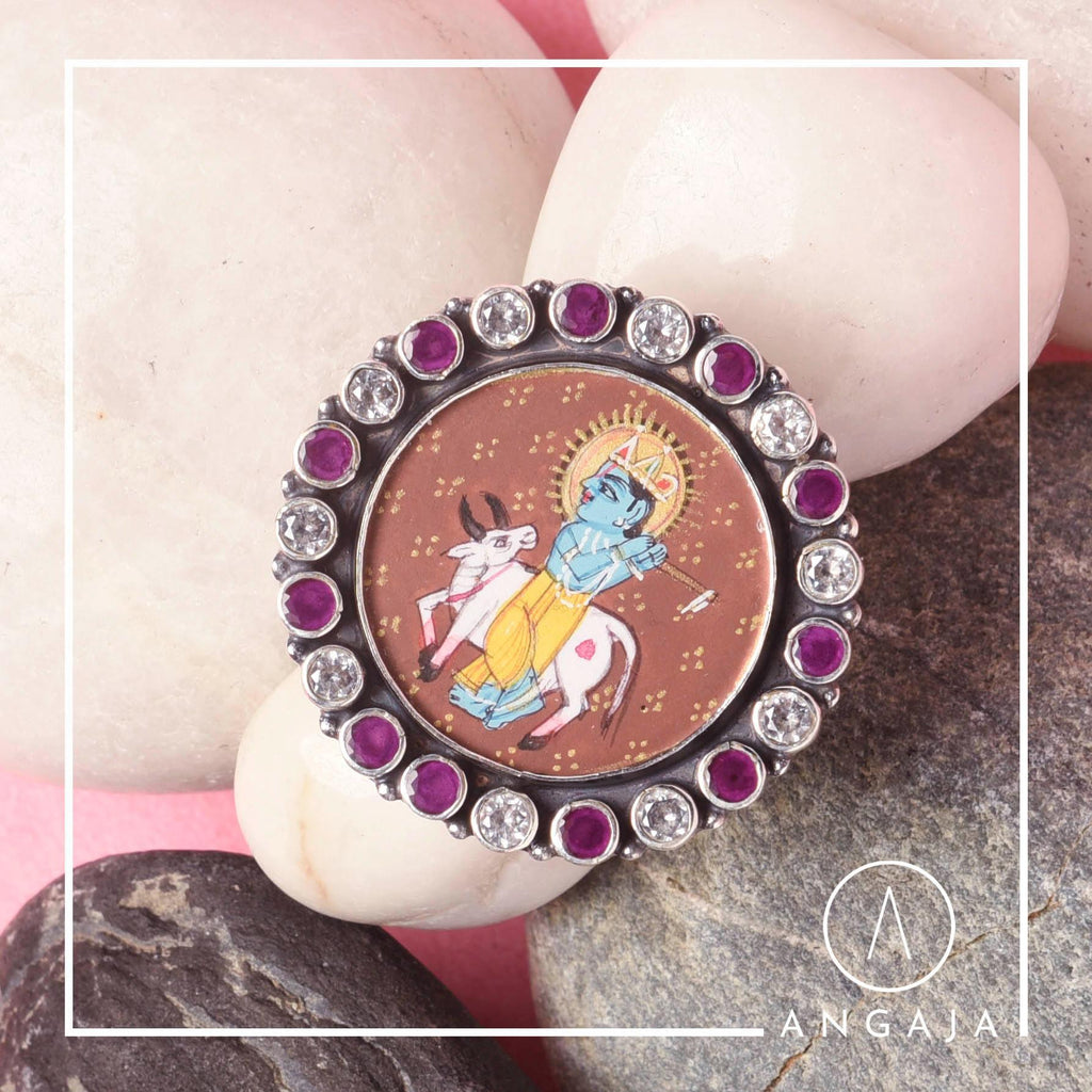 Cutstone Krishna Silver Ring - Angaja Silver