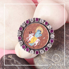 Cutstone Krishna Silver Ring