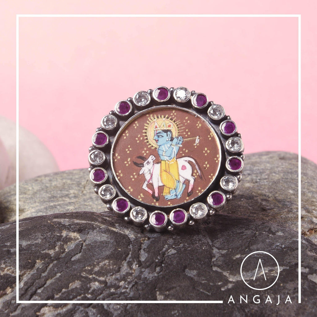 Cutstone Krishna Silver Ring - Angaja Silver