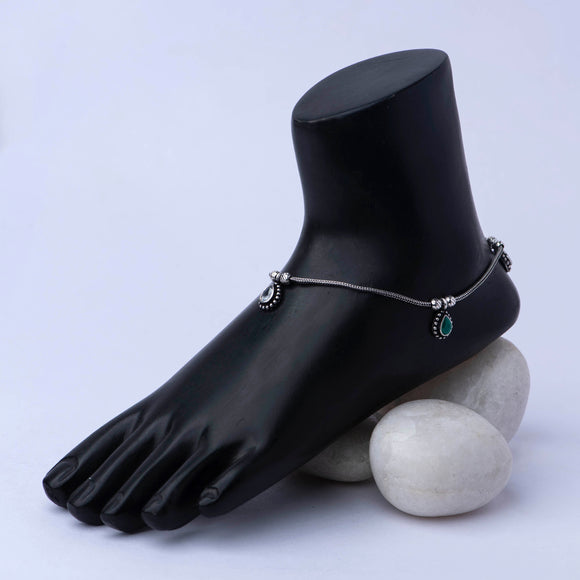 Silver Cut Stone Anklet - single piece