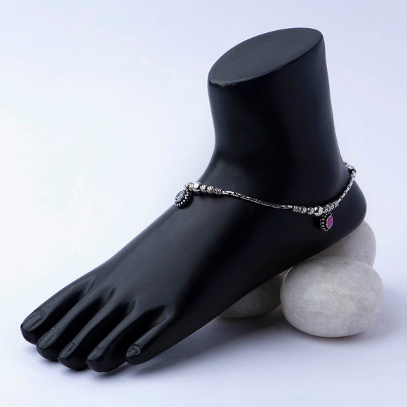 Silver Cut Stone Anklet - Pair