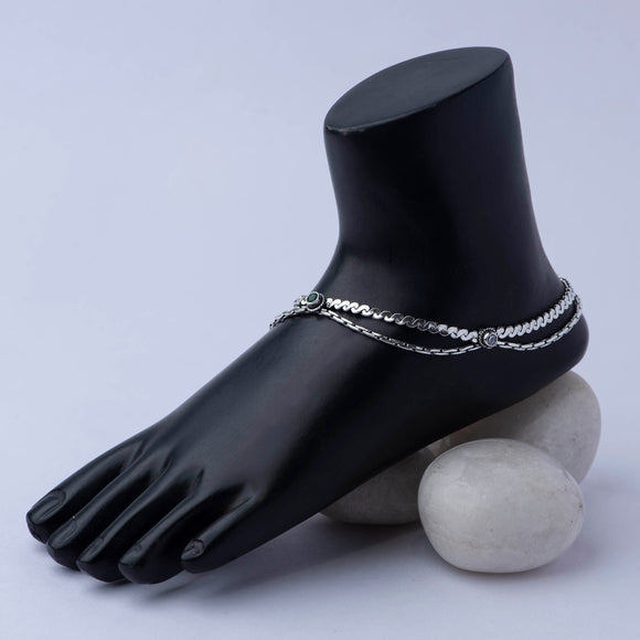 Silver Cut Stone Anklet - Pair