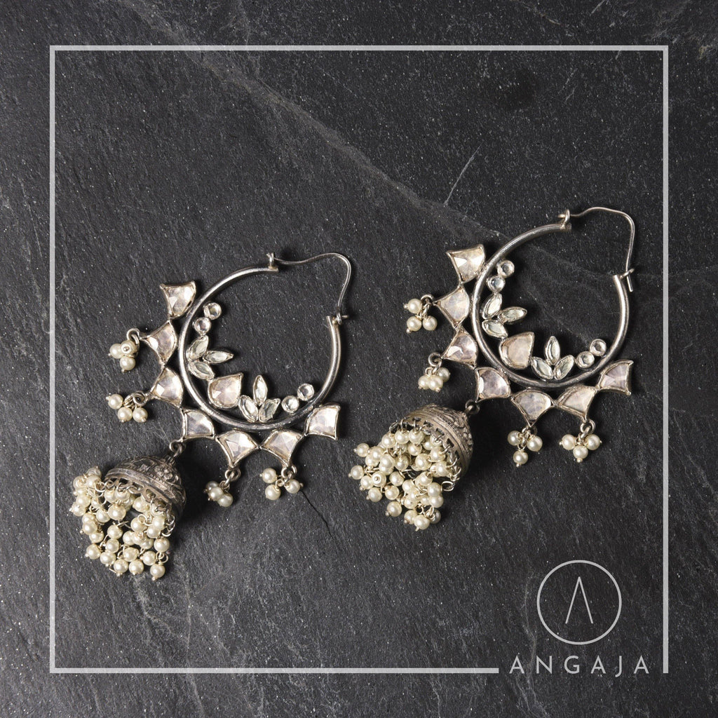 Kundan Earrings - Angaja Silver