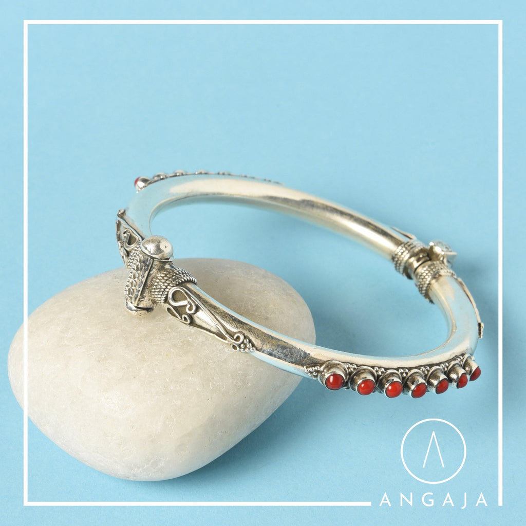 Red Stone Kada - Angaja Silver