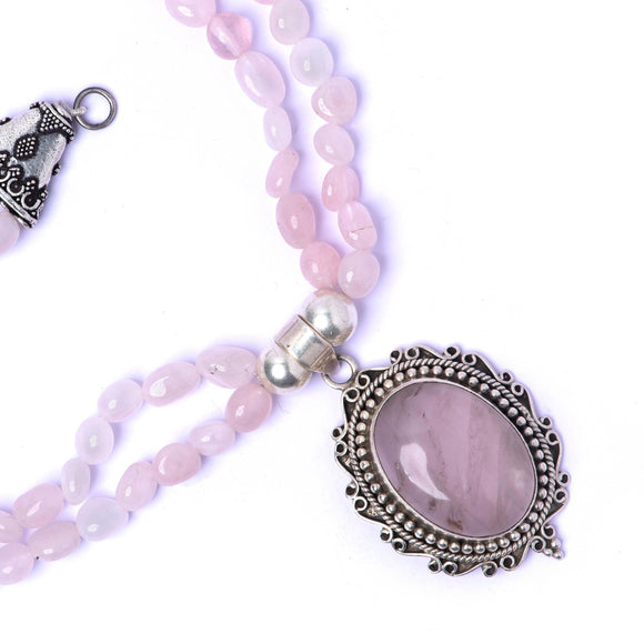 Silver Pendant in Rose Quartz Necklace - Angaja Silver