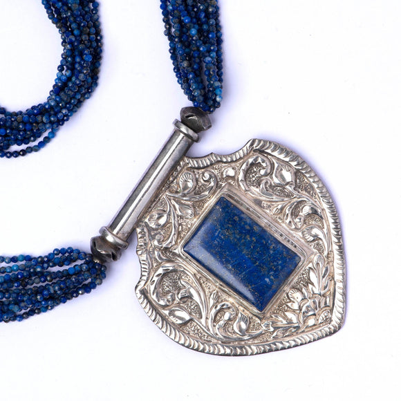 Silver Pendant in Lapiz Stone Necklace - Angaja Silver