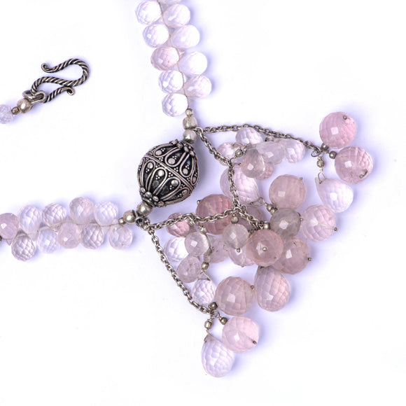 Silver Pendant in Rose Quartz Necklace - Angaja Silver