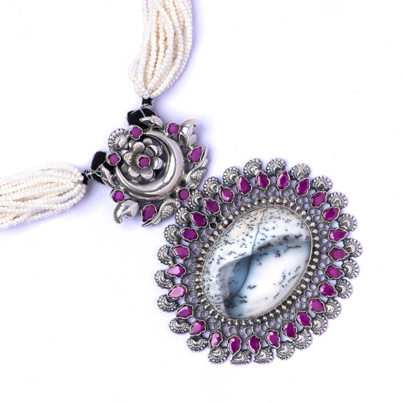 Silver Pendant in Cut Stone Necklace - Angaja Silver