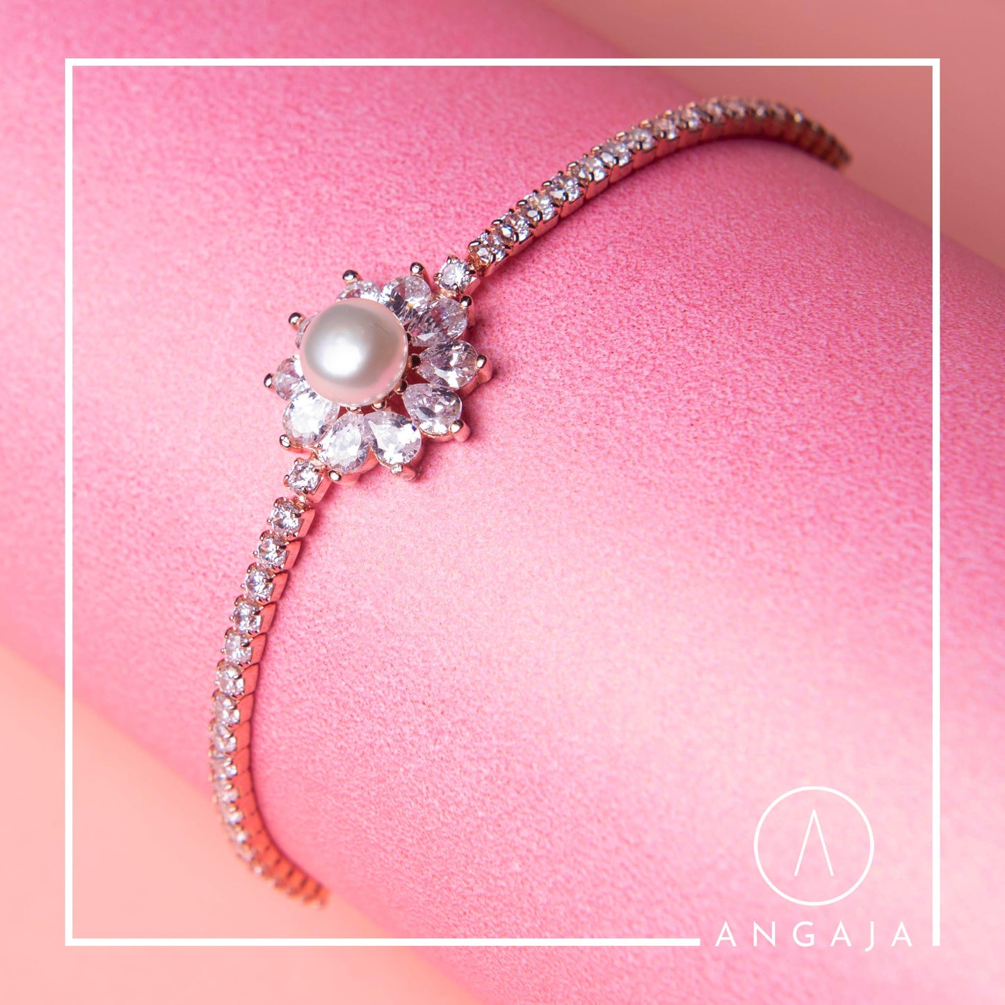 Pearl Rose Gold AD Silver Bracelet - Angaja Silver