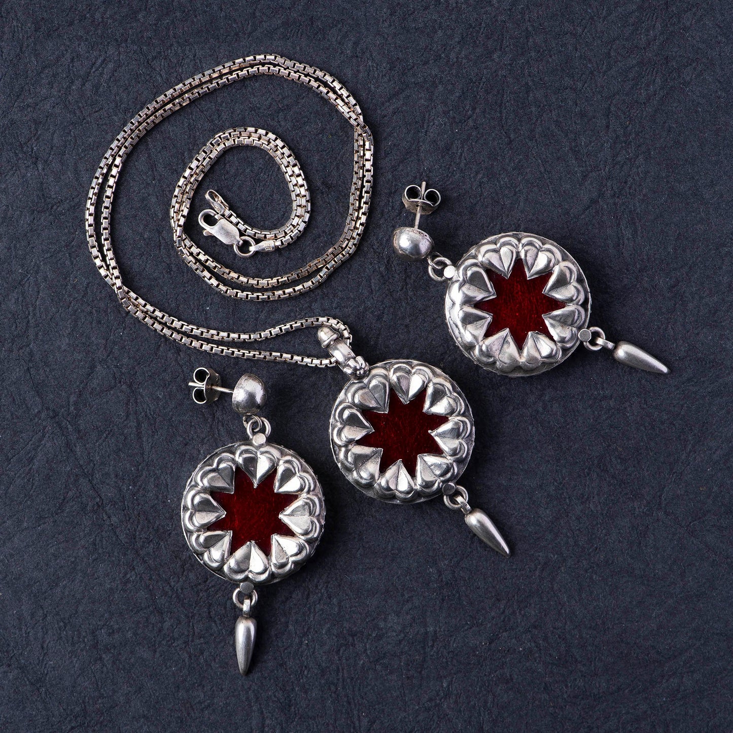 Silver Glass Pendant With Earrings - Angaja Silver