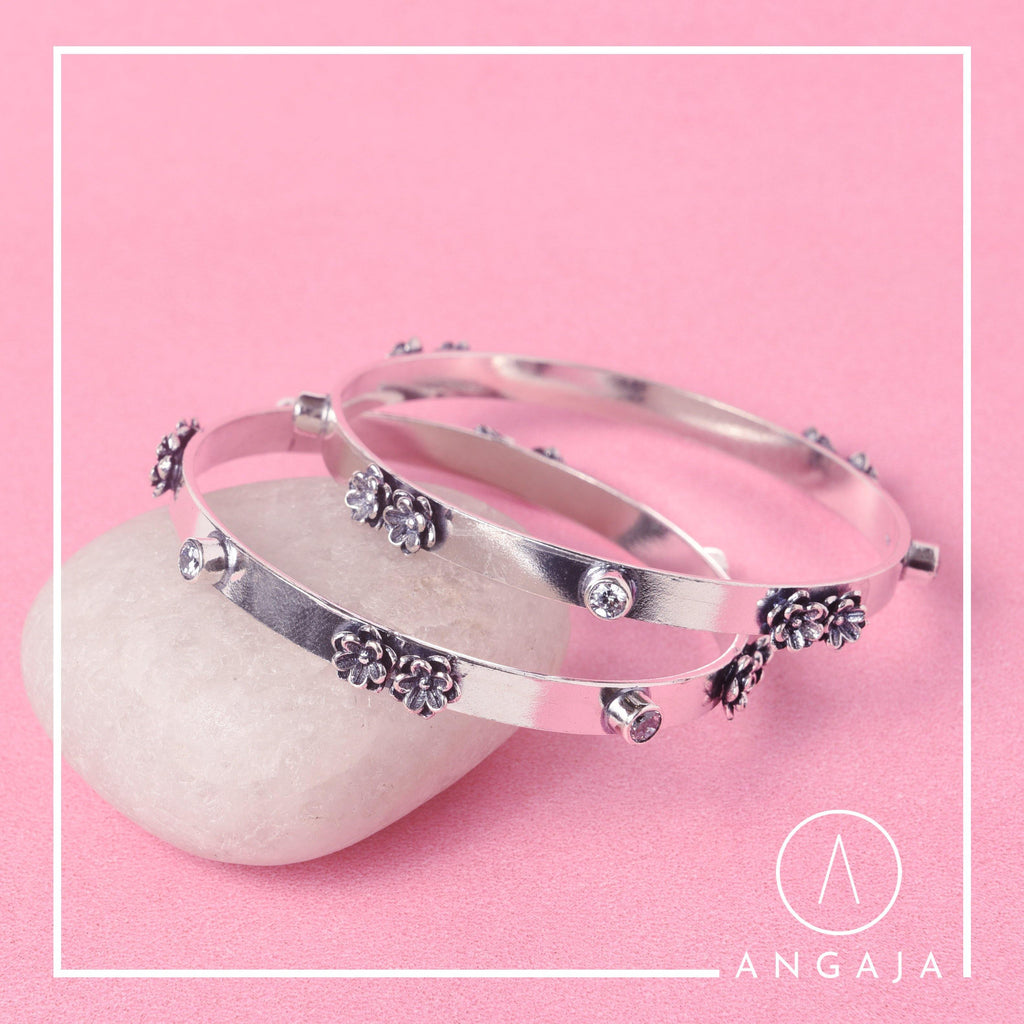 Cut Stone Bangle - Angaja Silver