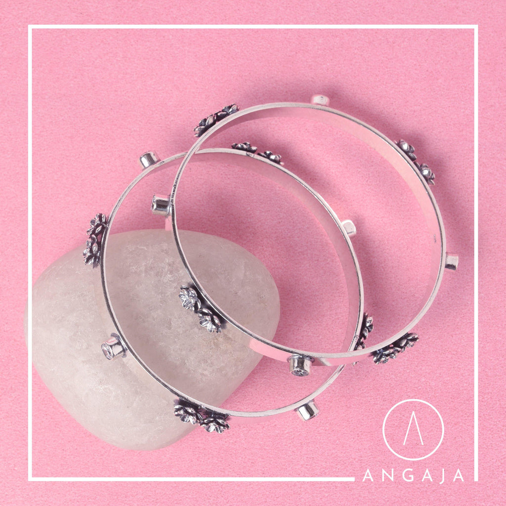 Cut Stone Bangle - Angaja Silver