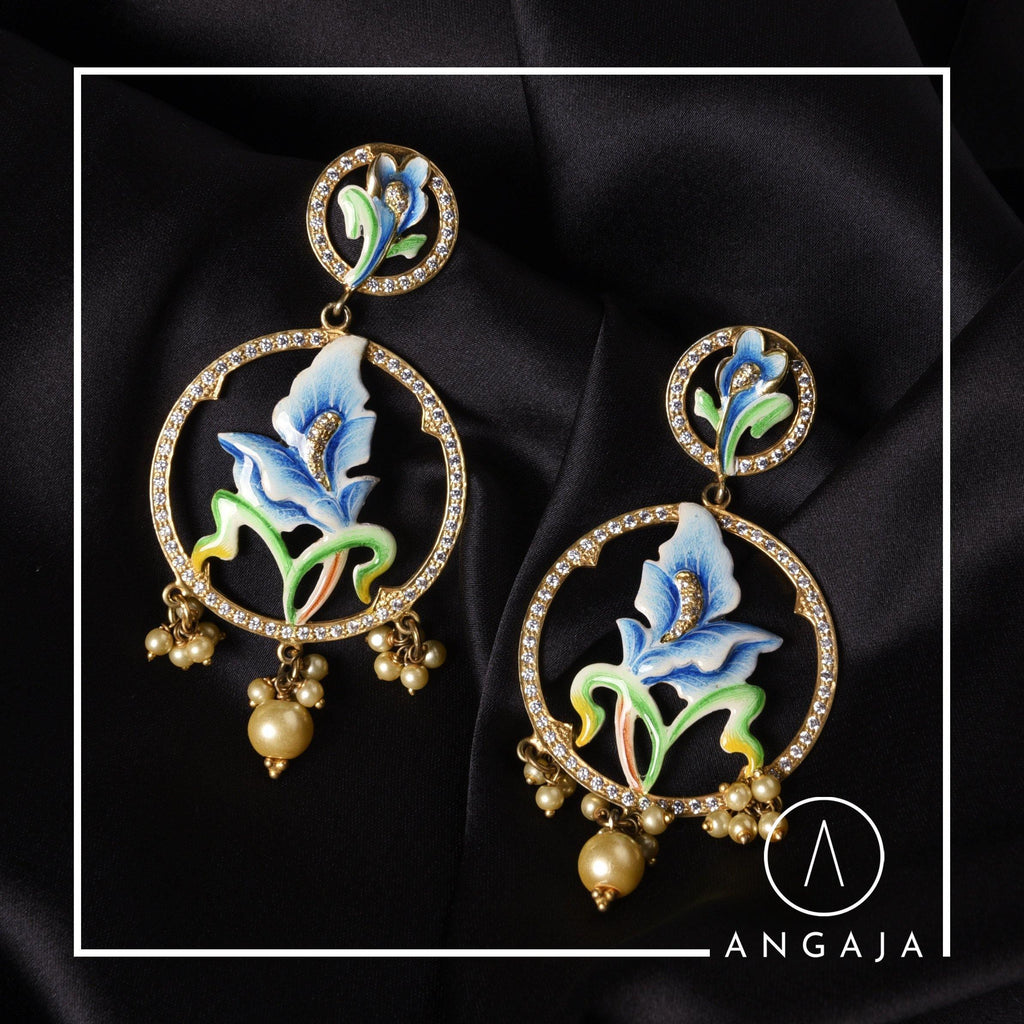 Enamel Silver Earrings - Angaja Silver