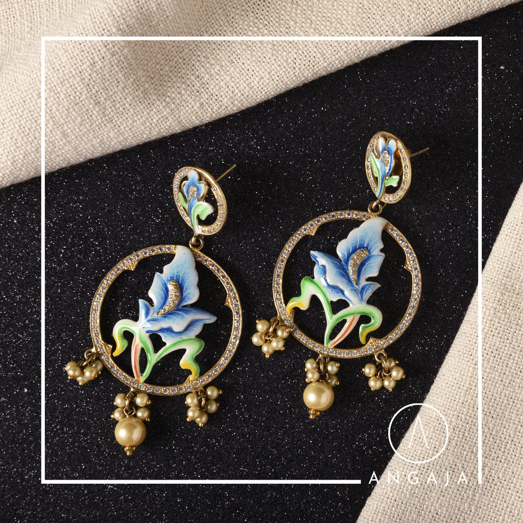 Enamel Silver Earrings - Angaja Silver