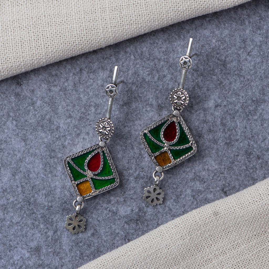 Glass Silver Earrings - Angaja Silver