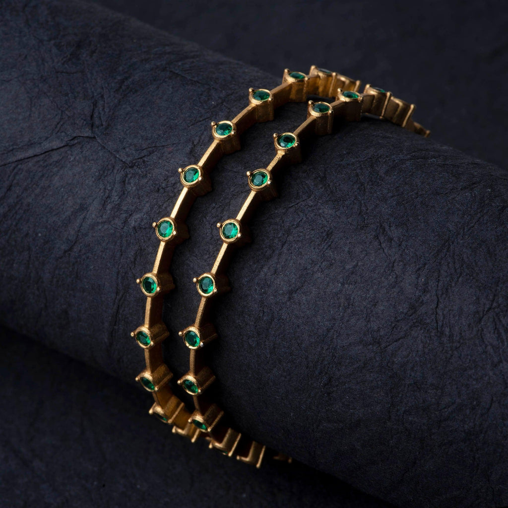 Gold Plated Green Emerald Silver Bangles - Angaja Silver