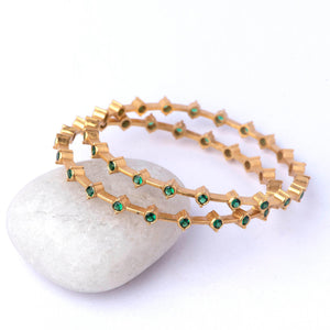 Gold Plated Green Emerald Silver Bangles