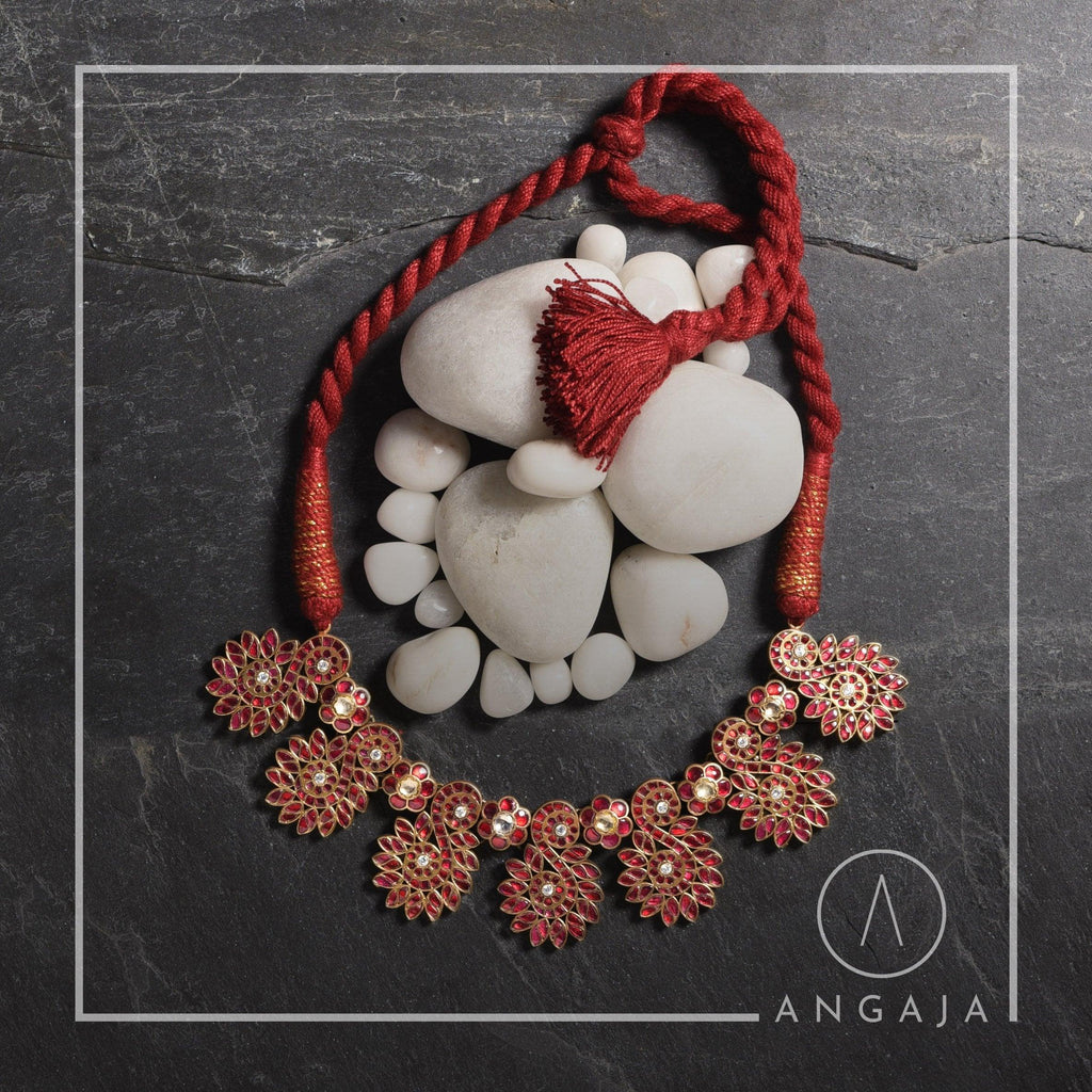 Gold Plated Jadau Necklace - Angaja Silver