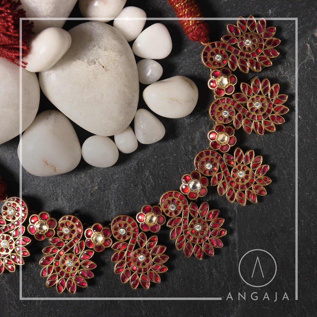 Gold Plated Jadau Necklace - Angaja Silver