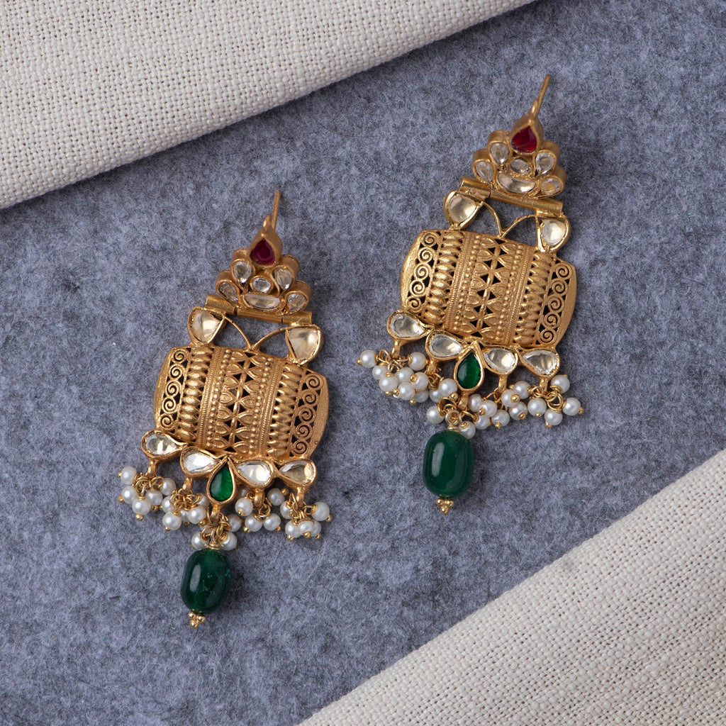 Gold Plated Kundan Silver Earrings - Angaja Silver