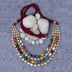Gold Plated Navratan Kundan Necklace