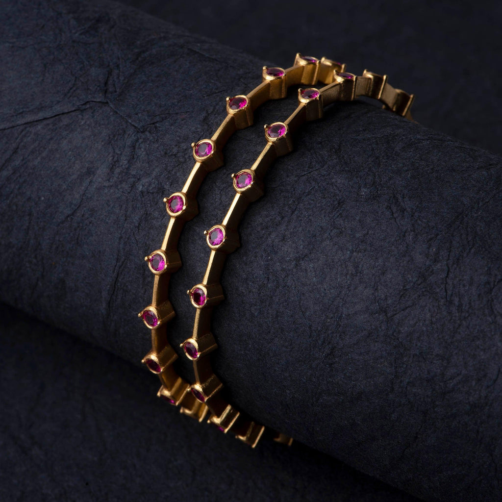 Gold Plated Ruby Silver Bangles - Angaja Silver