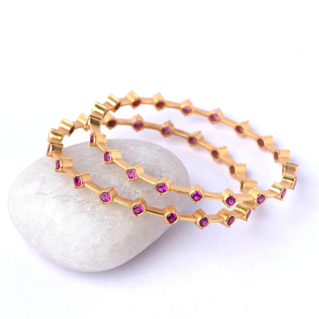 Gold Plated Ruby Silver Bangles - Angaja Silver