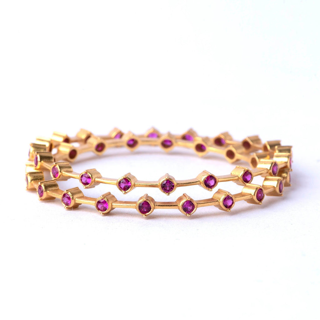 Gold Plated Ruby Silver Bangles - Angaja Silver