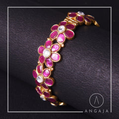 Gold Plated Ruby and Kundan Silver Kada