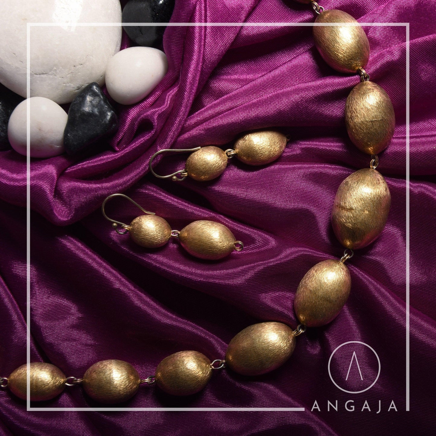 Gold Plated Silver Necklace with Earrings - Angaja Silver