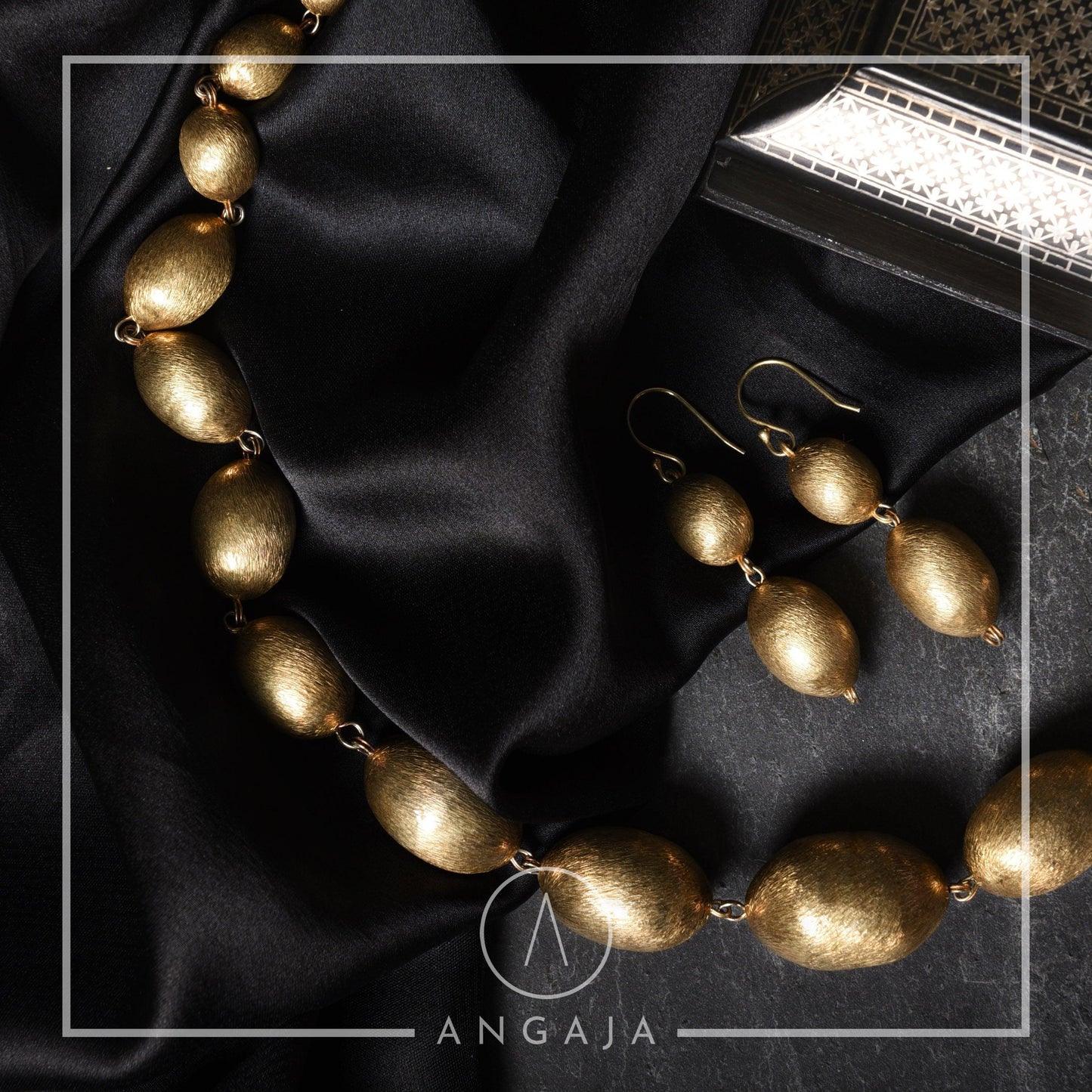 Gold Plated Silver Necklace with Earrings - Angaja Silver