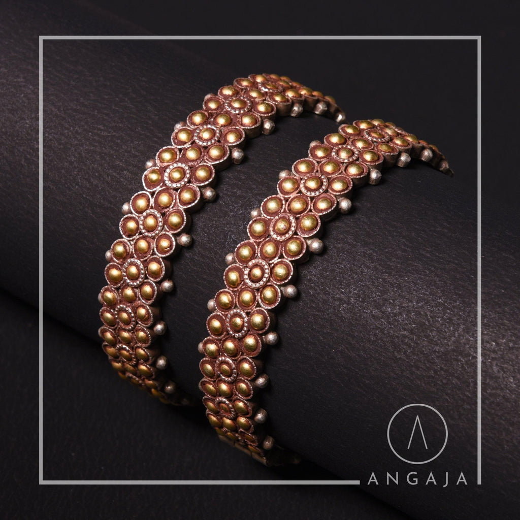 Gold dip Polka Kada - Angaja Silver