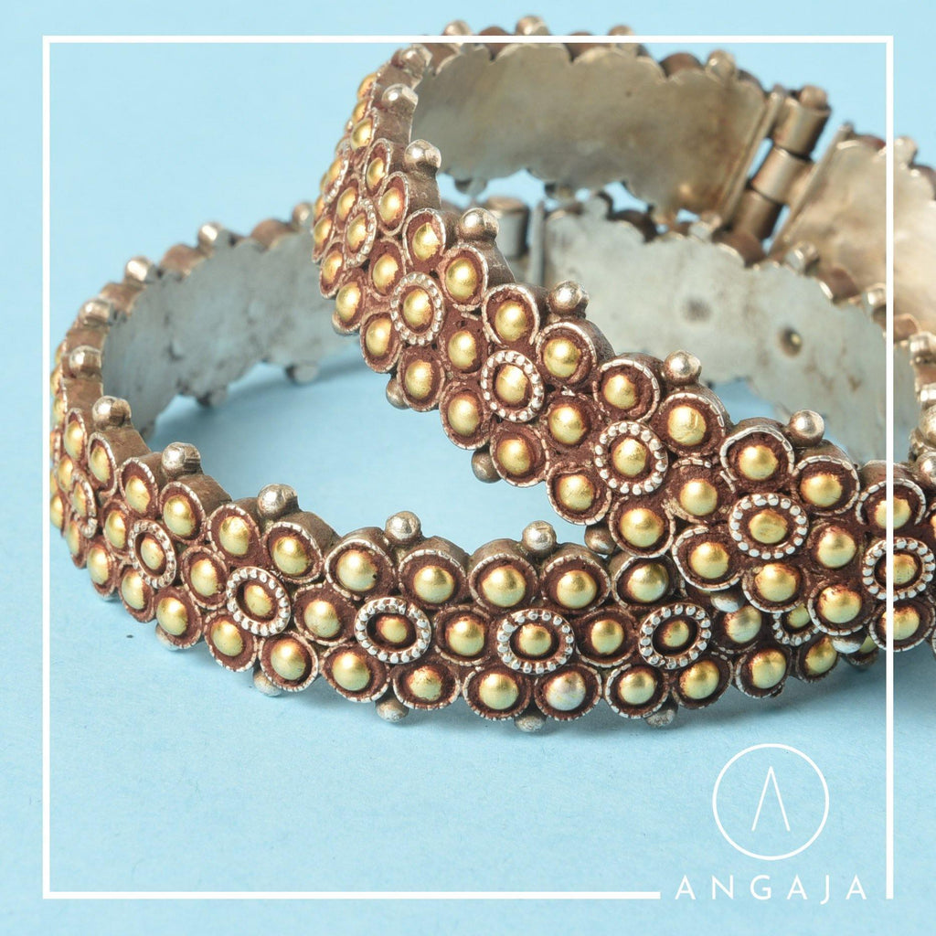 Gold dip Polka Kada - Angaja Silver