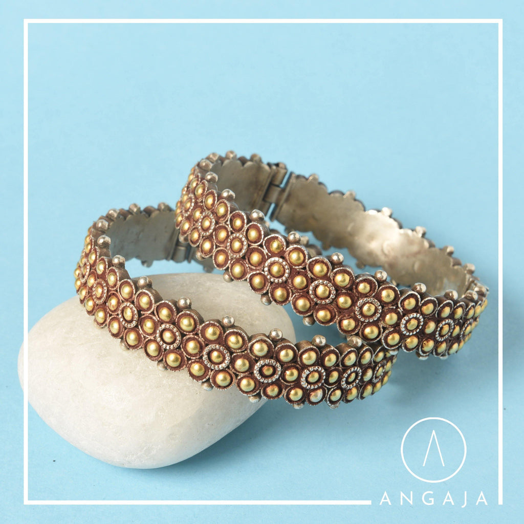 Gold dip Polka Kada - Angaja Silver