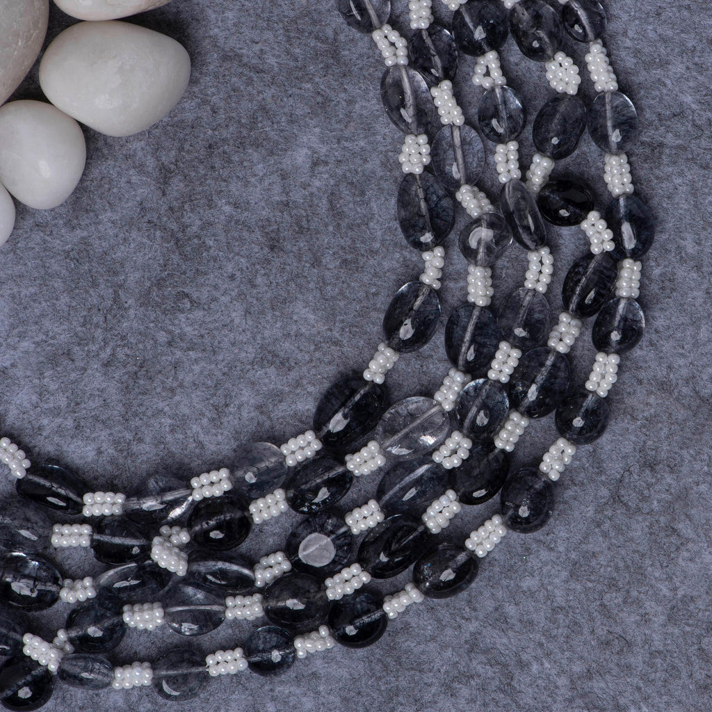 Grey Onyx Stone Mala - Angaja Silver