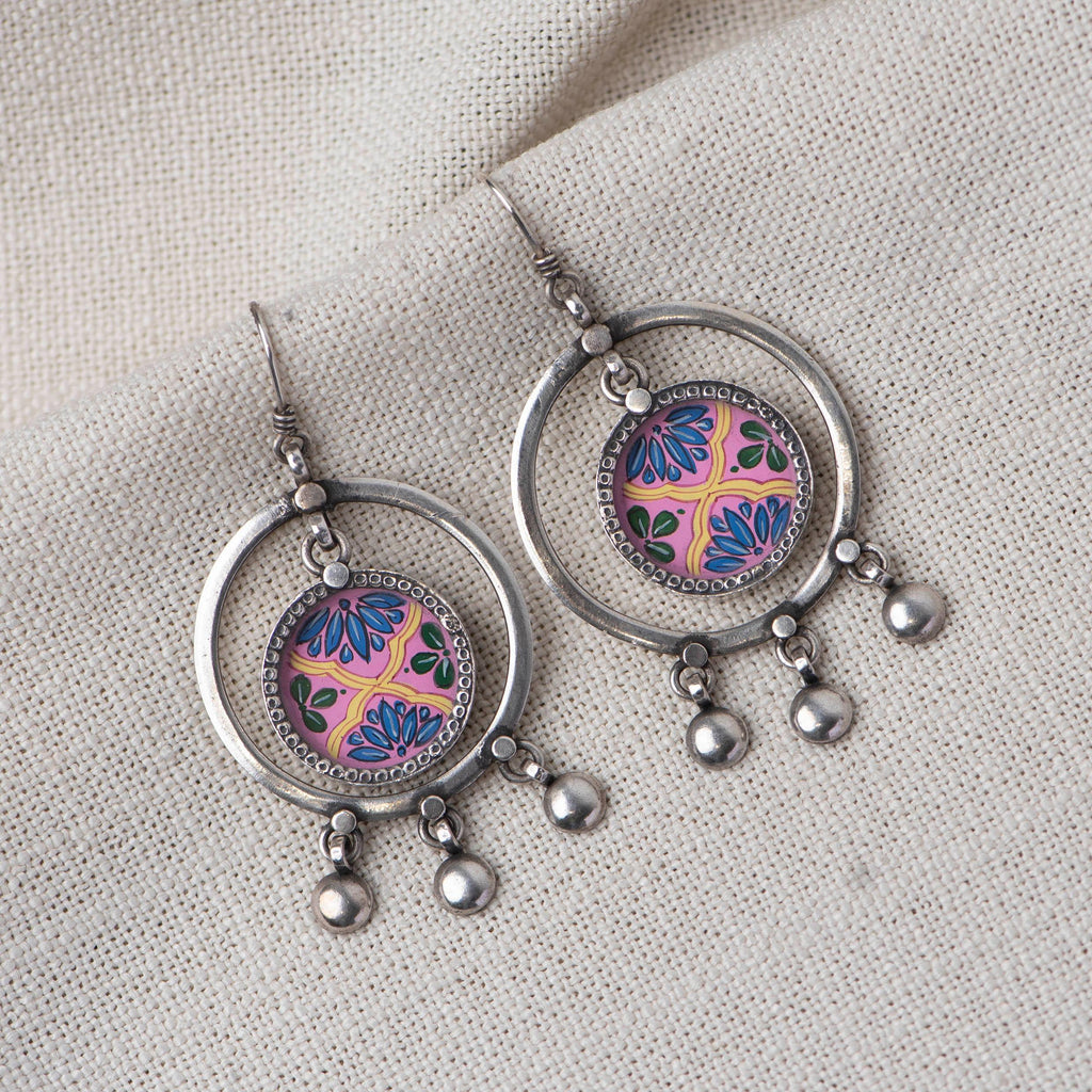 Hand Painted Silver Earrings - Angaja Silver