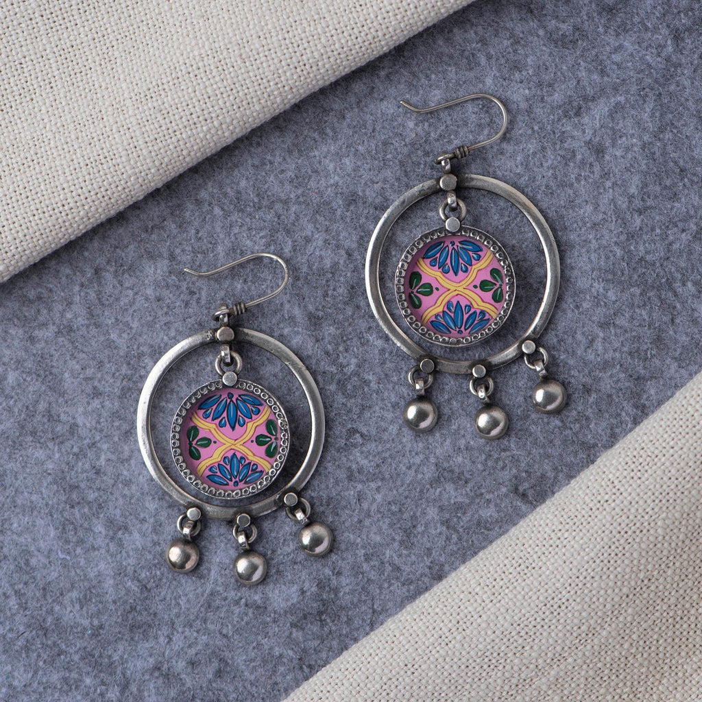 Hand Painted Silver Earrings - Angaja Silver