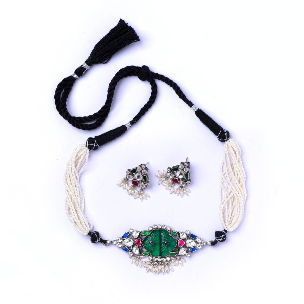 Kundan Chocker with Earrings - Angaja Silver