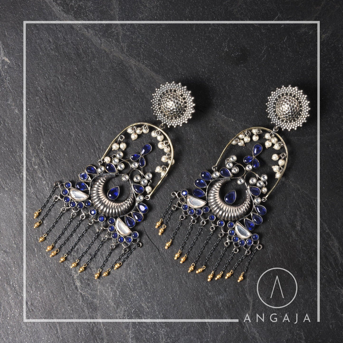 Kundan Earrings - Angaja Silver