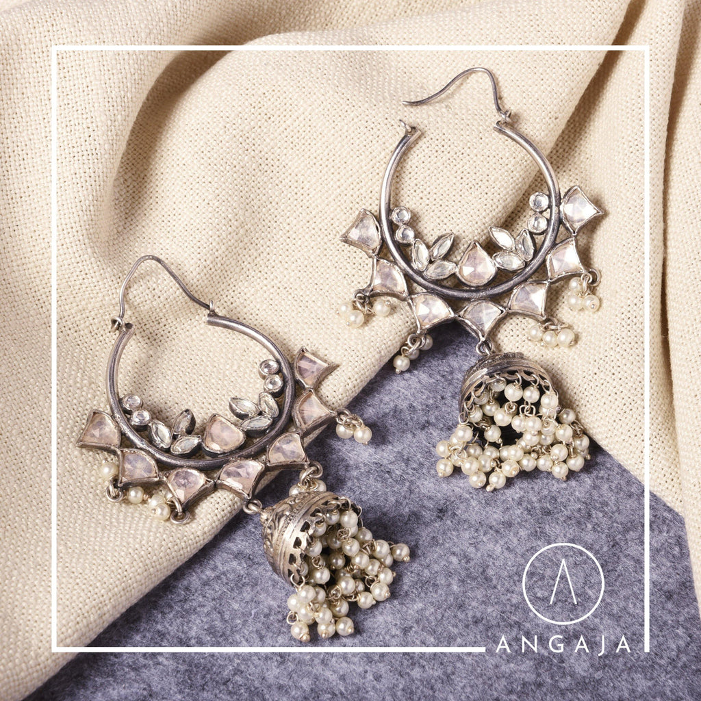 Kundan Earrings - Angaja Silver