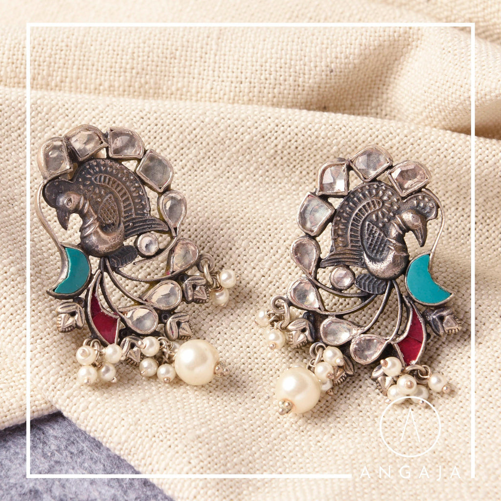 Kundan Earrings - Angaja Silver